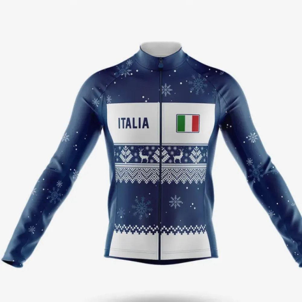 Italian Xmas Long Sleeve Cycling Jersey Navy/White/Green