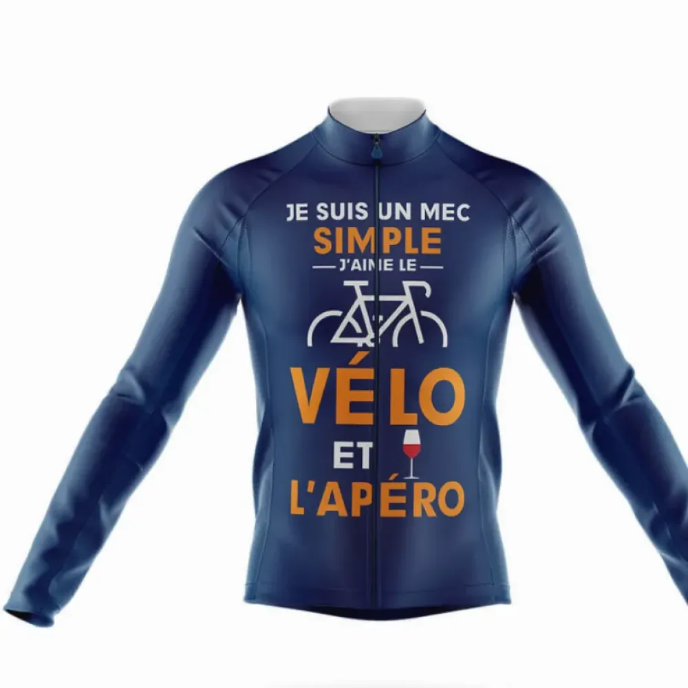 Navy Long Sleeve Cycling Jersey Simple Navy/Orange/White