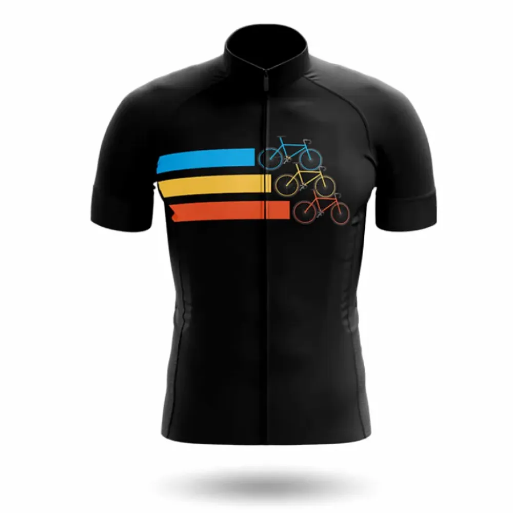 Cycling Jersey Vintage Stripes Black/Yellow/Orange