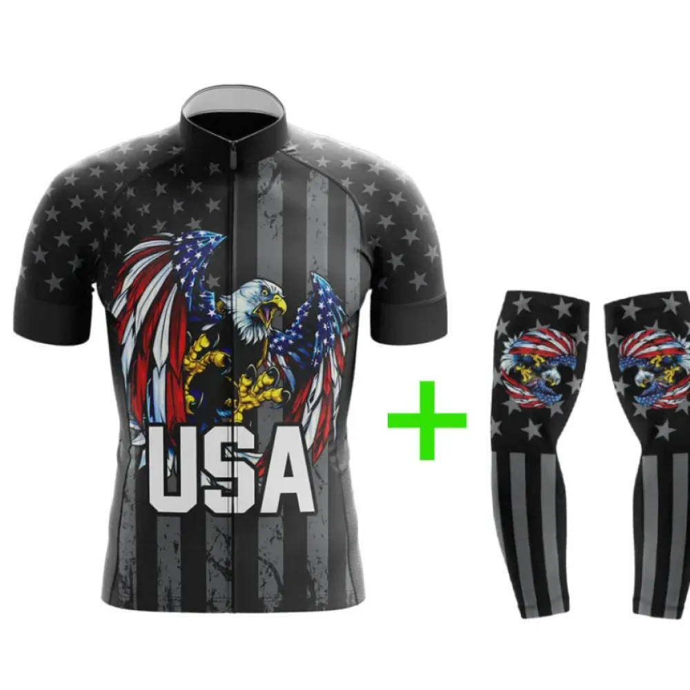 Cool Cycling Jersey American Flag Black/Grey/Red
