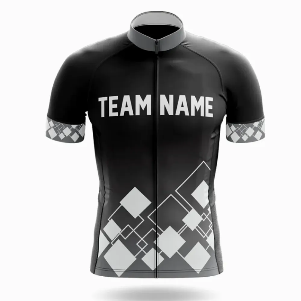 Custom Team Name V19 Geometric Pattern Black/Gray/White Cycling Jersey