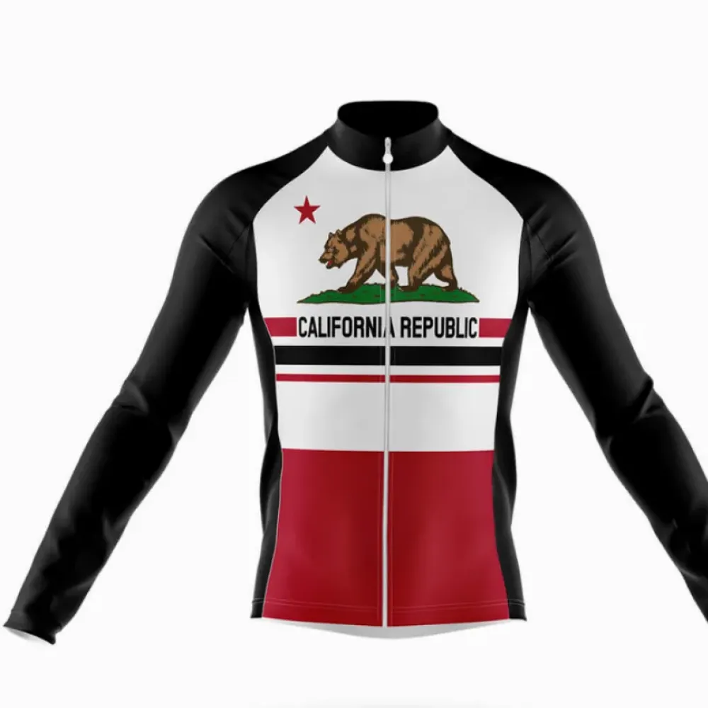 California Republic V5 Long Sleeve Cycling Jersey Black/Red/White