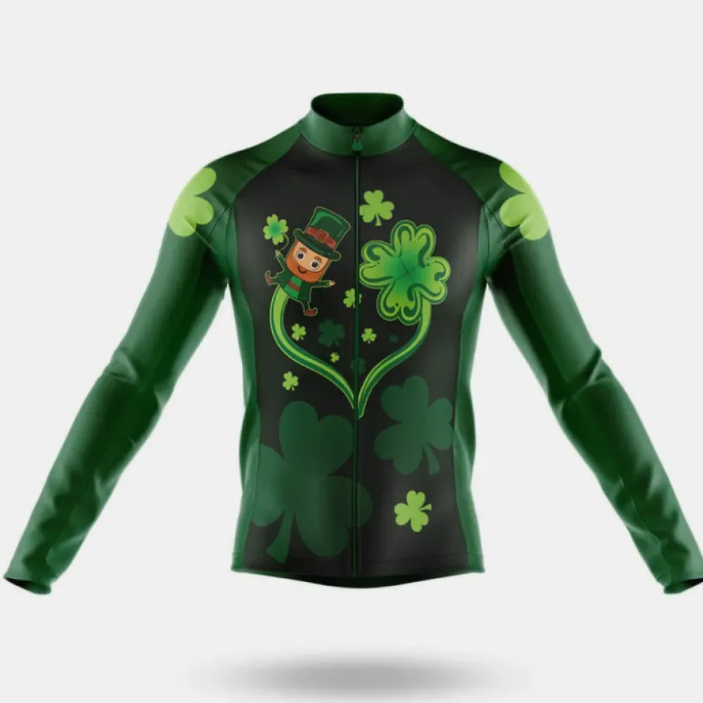 Happy St Patrick's Day Long Sleeve Cycling Jersey Ver.2 Irish Luck Green/Black/Lucky