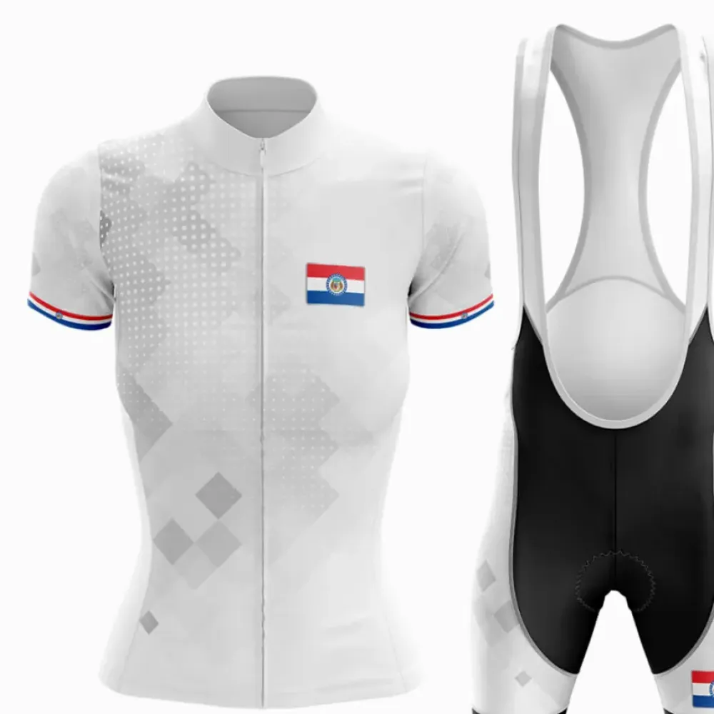 Missouri Women Cycling Kit Jersey   Bib Shorts White/Red/Blue