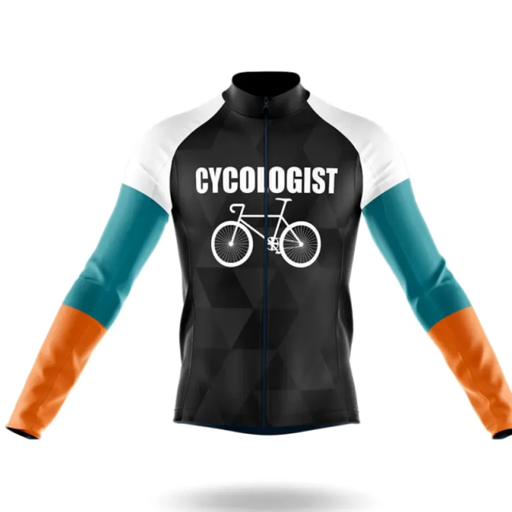 Cycologist Long Sleeve Cycling Jersey Ver.2 Geometric Pattern Orange/Teal/White