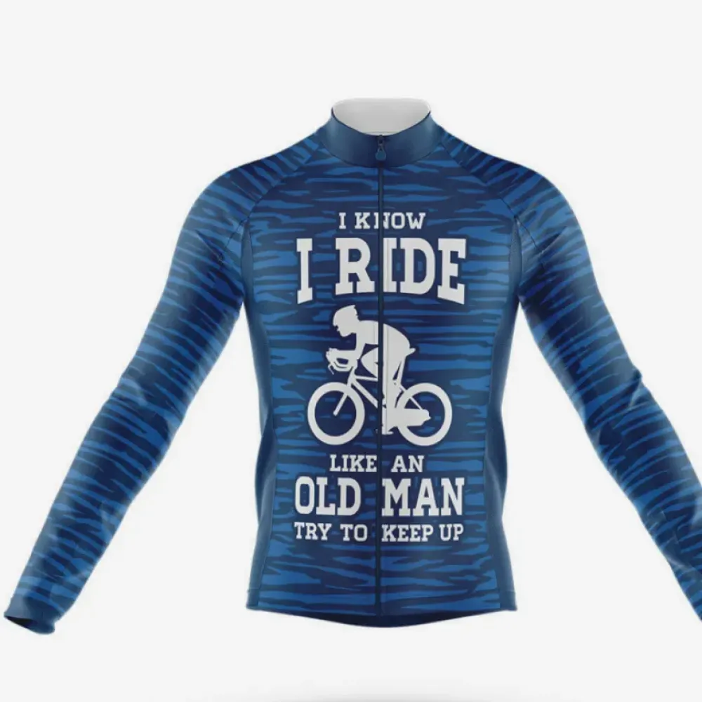Old Man V6 Long Sleeve Cycling Jersey Blue/White/Black
