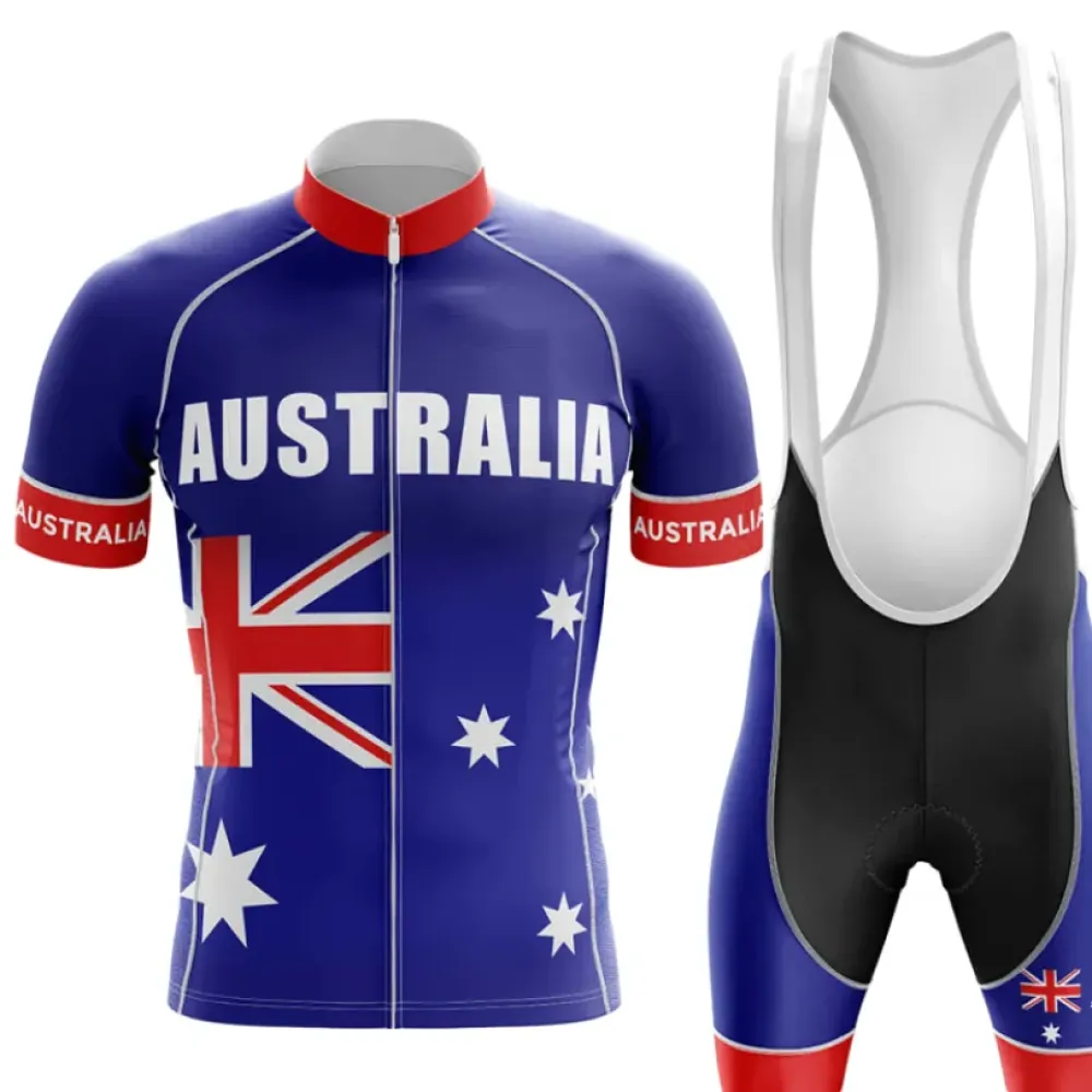 Australia Men's Cycling Kit / Jersey   Bibs Australian Flag Blue/Red/White