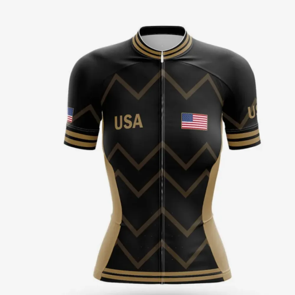 USA Women V17 Cycling Jersey Black/Gold/White