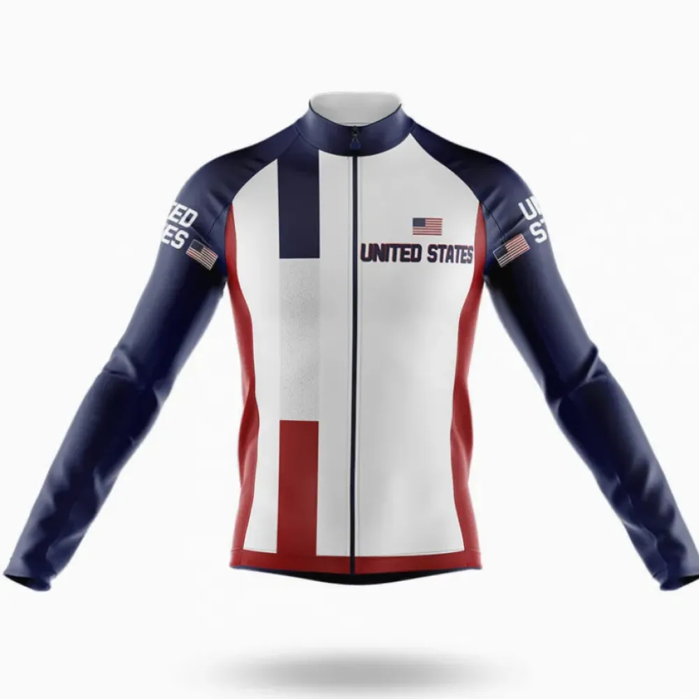 United States Colors Cycling Jersey Long Sleeve White/Red/Navy