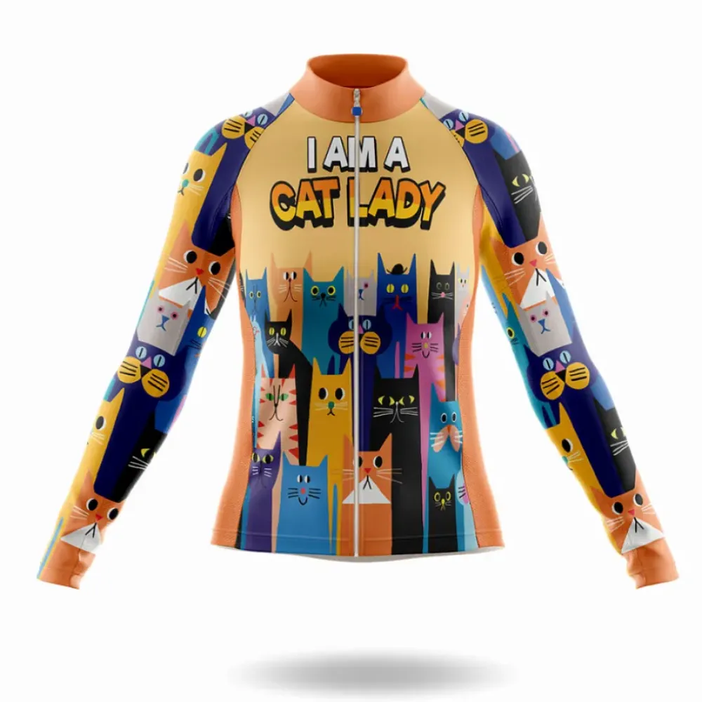 Cat Lady Long Sleeve Cycling Jersey Yellow/Orange/Purple