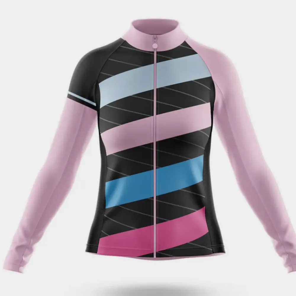 Women's Long Sleeve Cycling Jersey Pastel Pink/Black/Light Blue