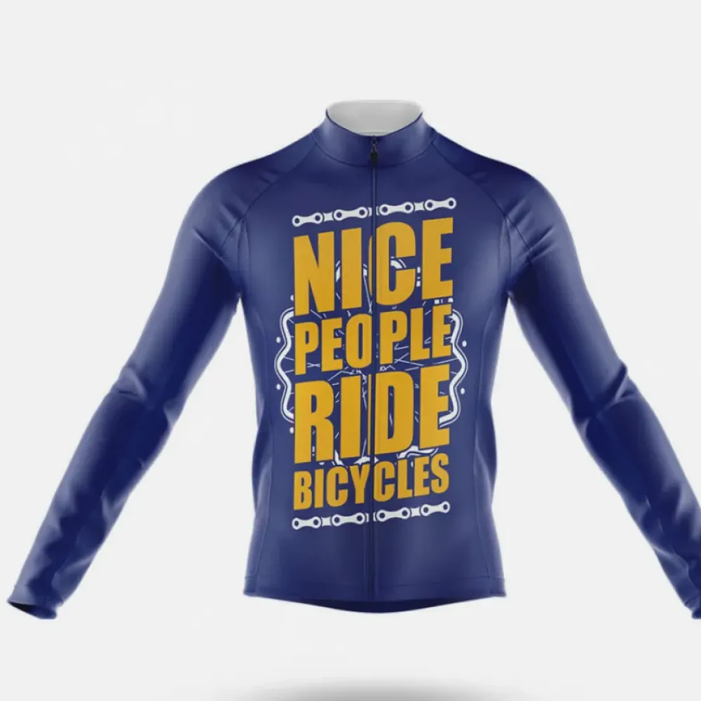 Nice People Long Sleeve Cycling Jersey Navy/Gold/White