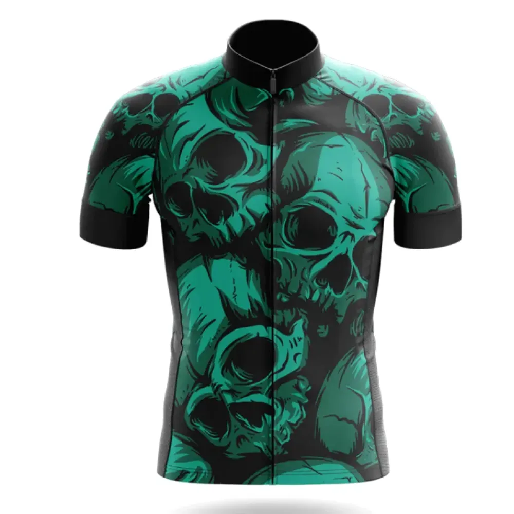 Green Skulls Cycling Jersey Skull Black/Green/Teal