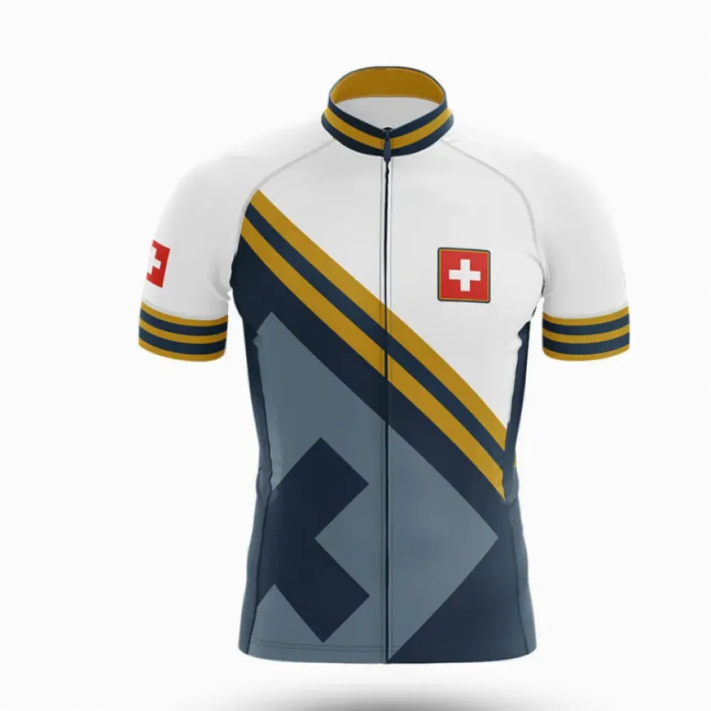 Switzerland V15 Cycling Jersey Geometric Navy/Yellow/White