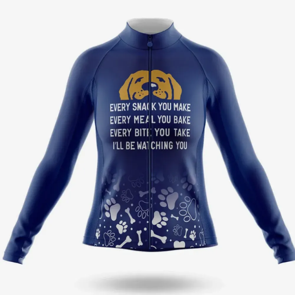 Dog Watching You Women's Long Sleeve Cycling Jersey Navy/Purple/White