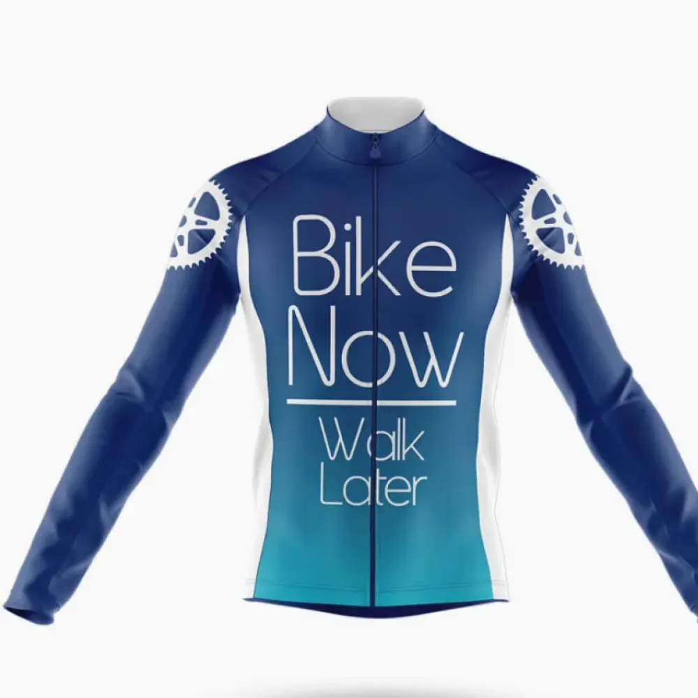Bike Now Walk Later Long Sleeve Cycling Jersey Blue/White/Green