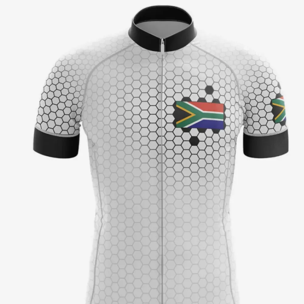South Africa V7 Cycling Jersey Hexagon Pattern White/Black/Green
