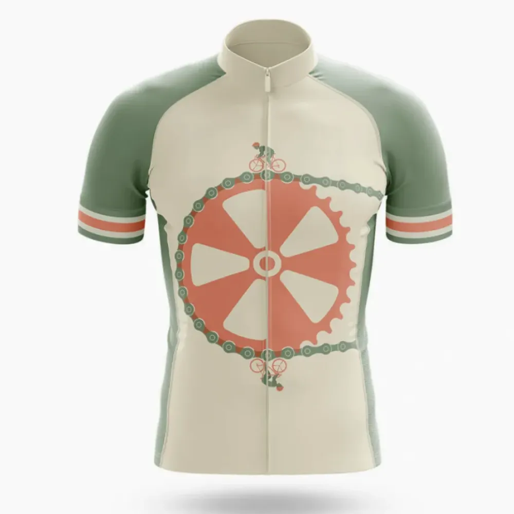 Bike In Bike Cycling Jersey Vintage Style Green/White/Red