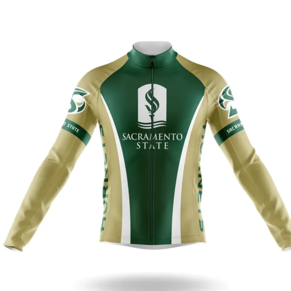 California State University Sacramento Long Sleeve Cycling Jersey Green/White/Brown
