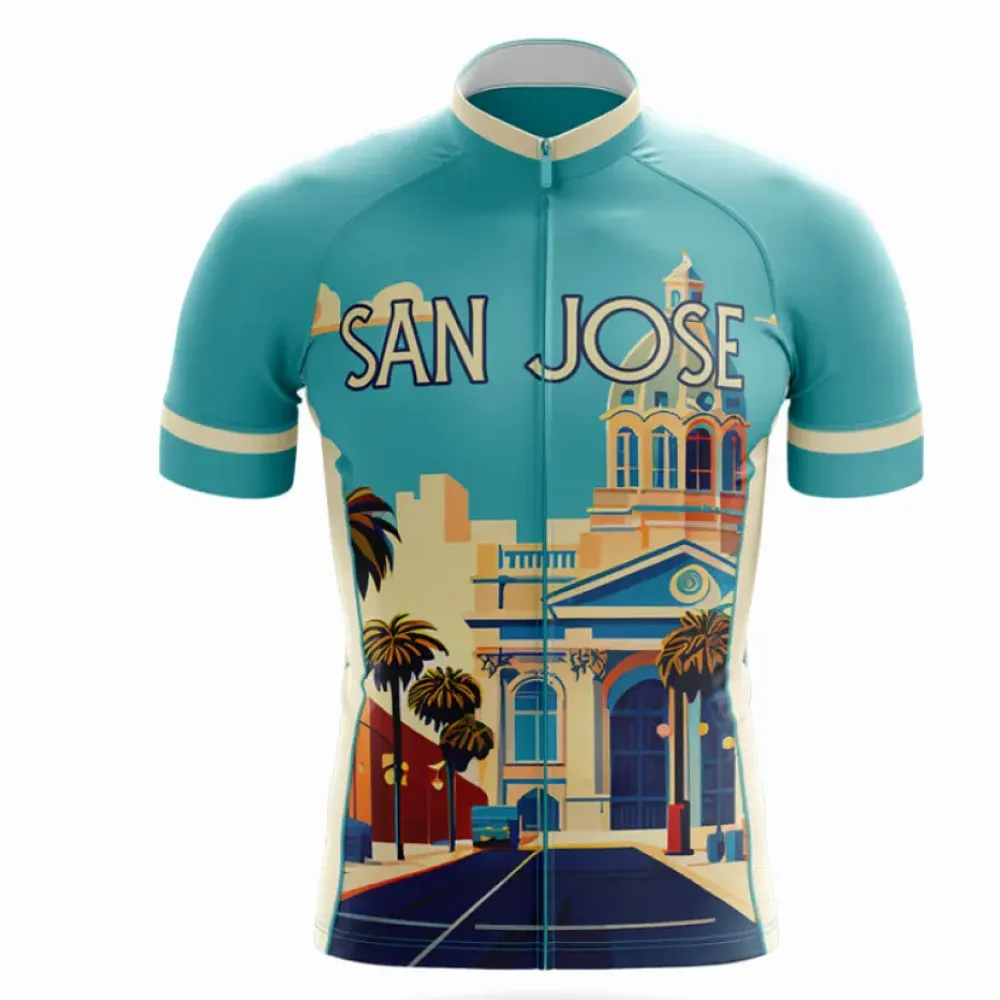 San Jose CA Cycling Jersey Vintage Teal/Pale Yellow/Blue