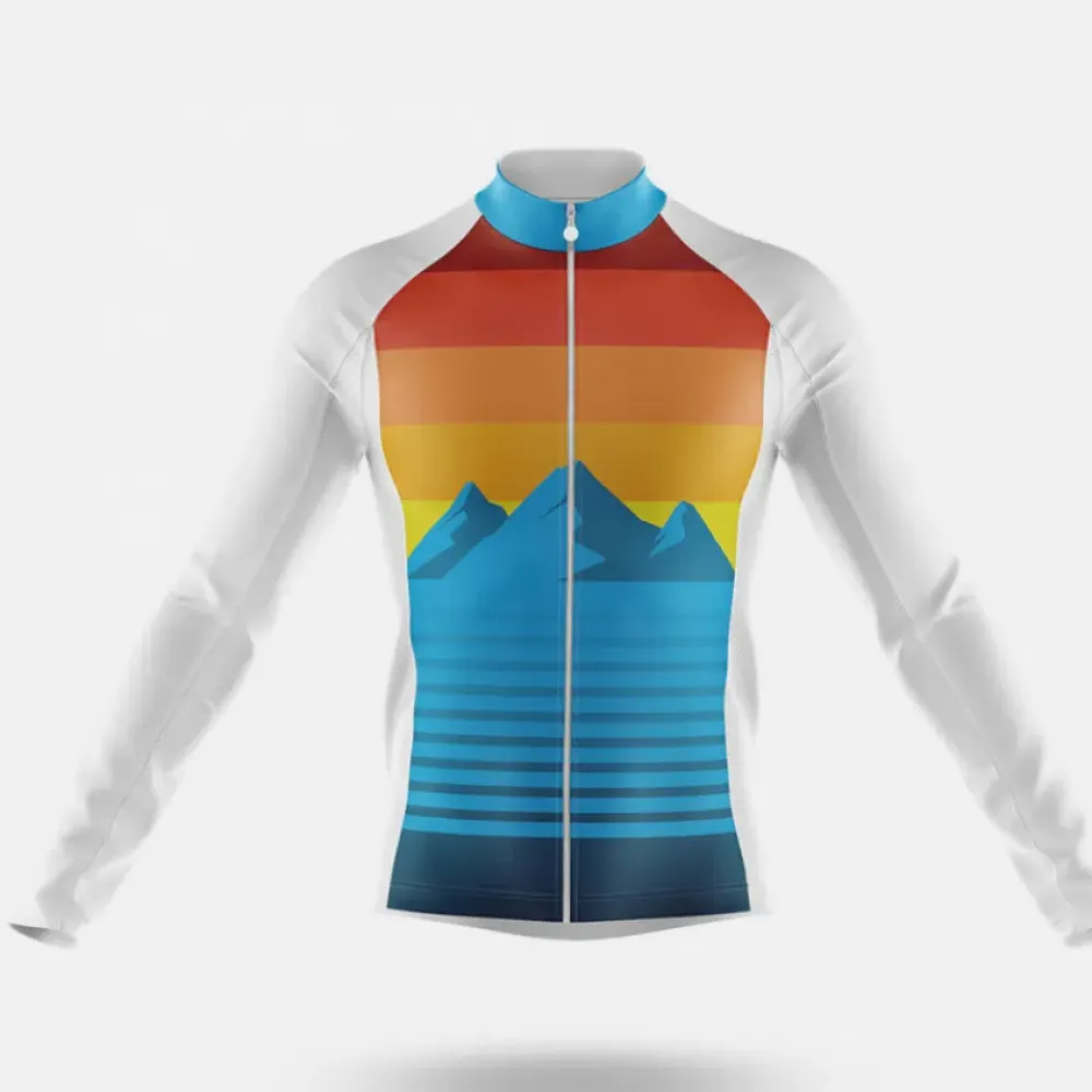 Sun Rise Long Sleeve Cycling Jersey Mountain Range Blue/Orange/White
