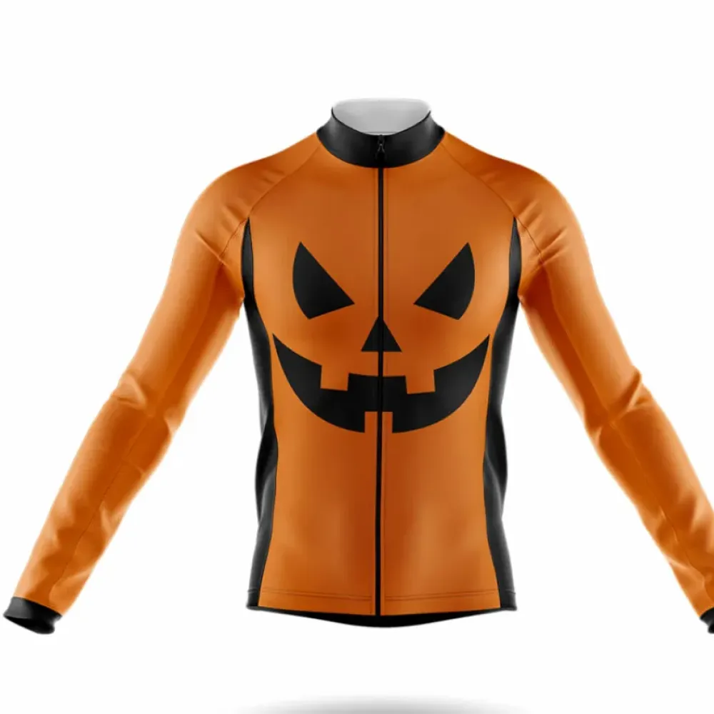 Orange Long Sleeve Cycling Jersey Pumpkin Face Black/Orange/Gold