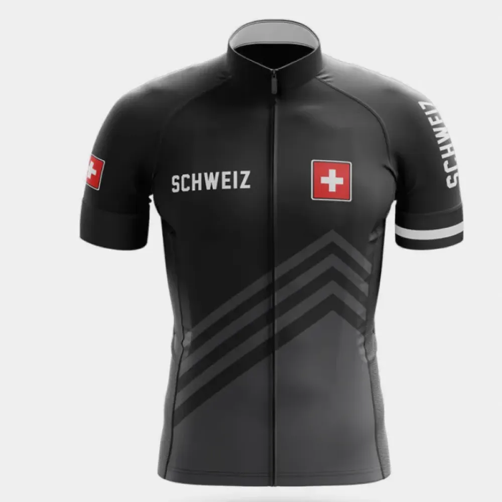 Schweiz S5 Black Cycling Jersey Black/Red/White