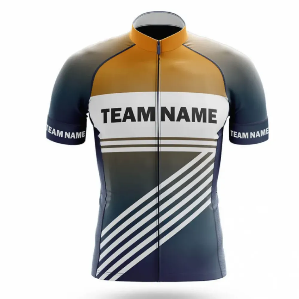 Custom Team Name S3 Yellow Cycling Jersey Feature Navy/White/Gold