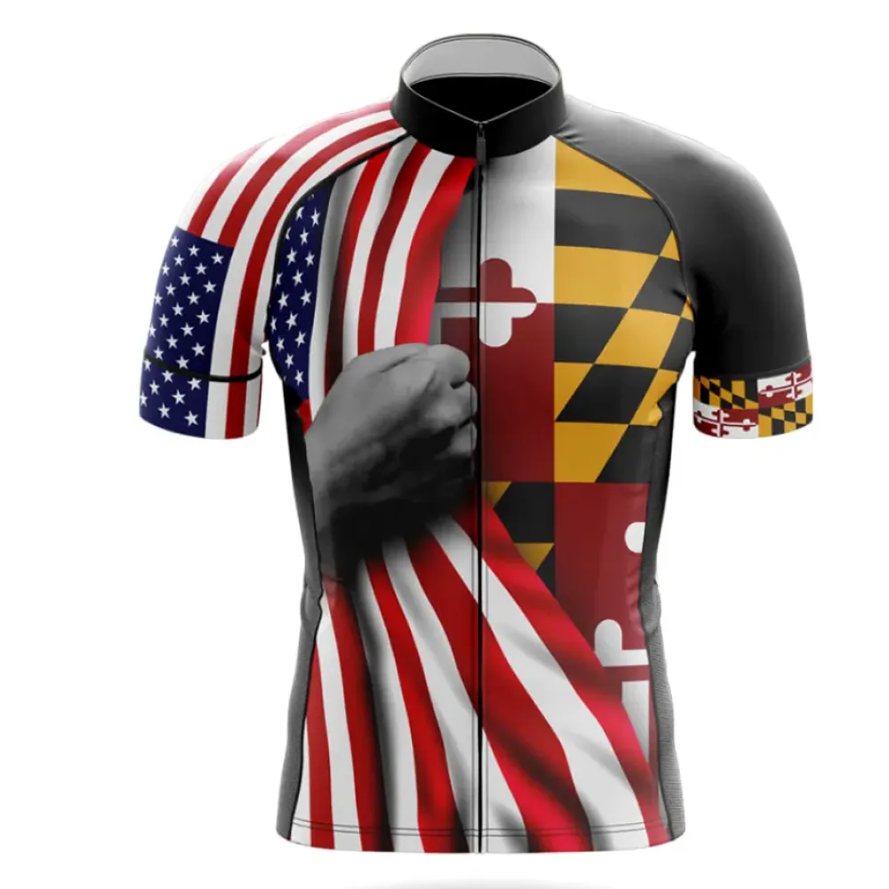 American Flag Maryland Cycling Jersey Red/White/Black