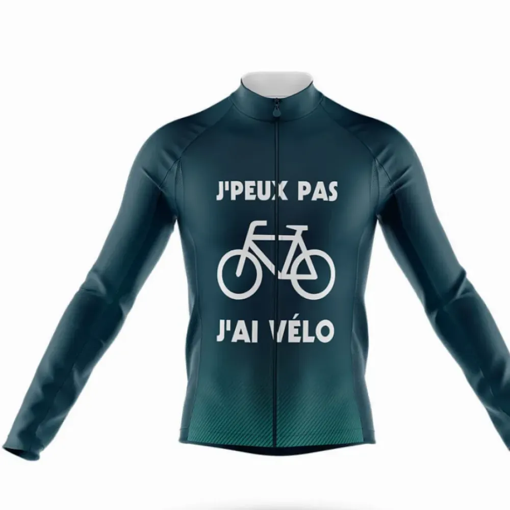 Long Sleeve Cycling Jersey J'peux pas Navy/Teal/Grey