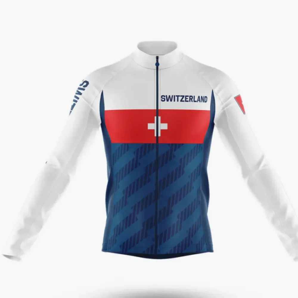Switzerland S6 Cycling Jersey Long Sleeve White/Red/Navy