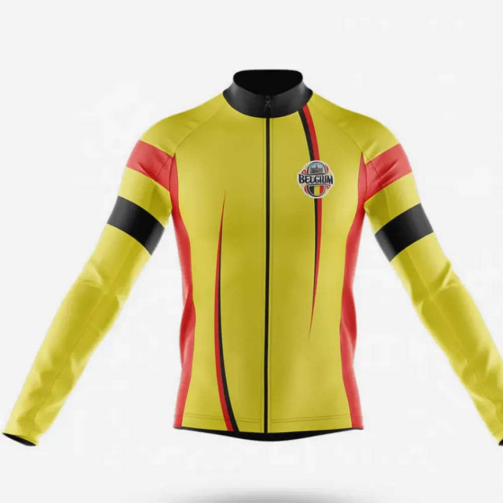 Belgium Flag National Long Sleeve Cycling Jersey Yellow/Red/Black