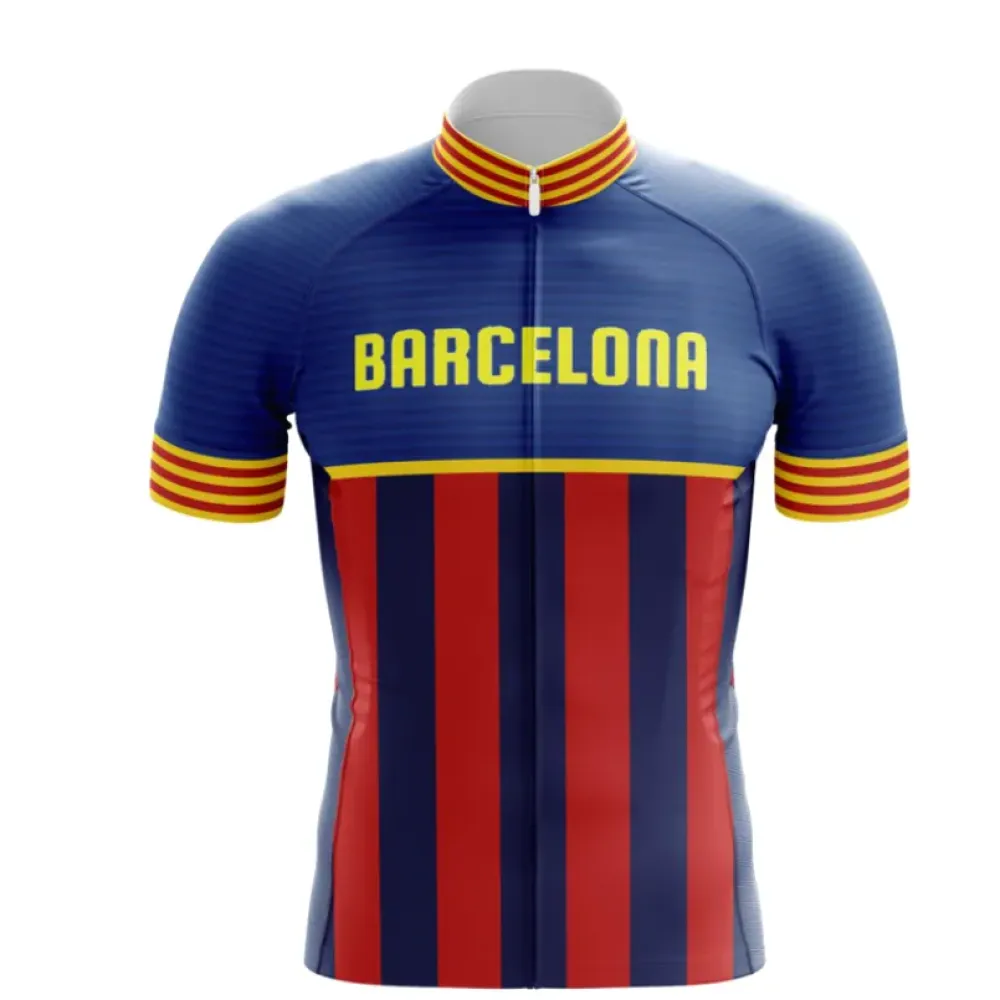 Barcelona Striped Yellow Blue Cycling Jersey