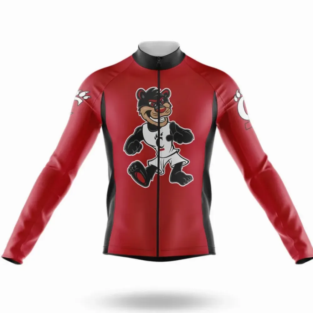 Bearcat Mascot Long Sleeve Cycling Jersey Red/Black/White
