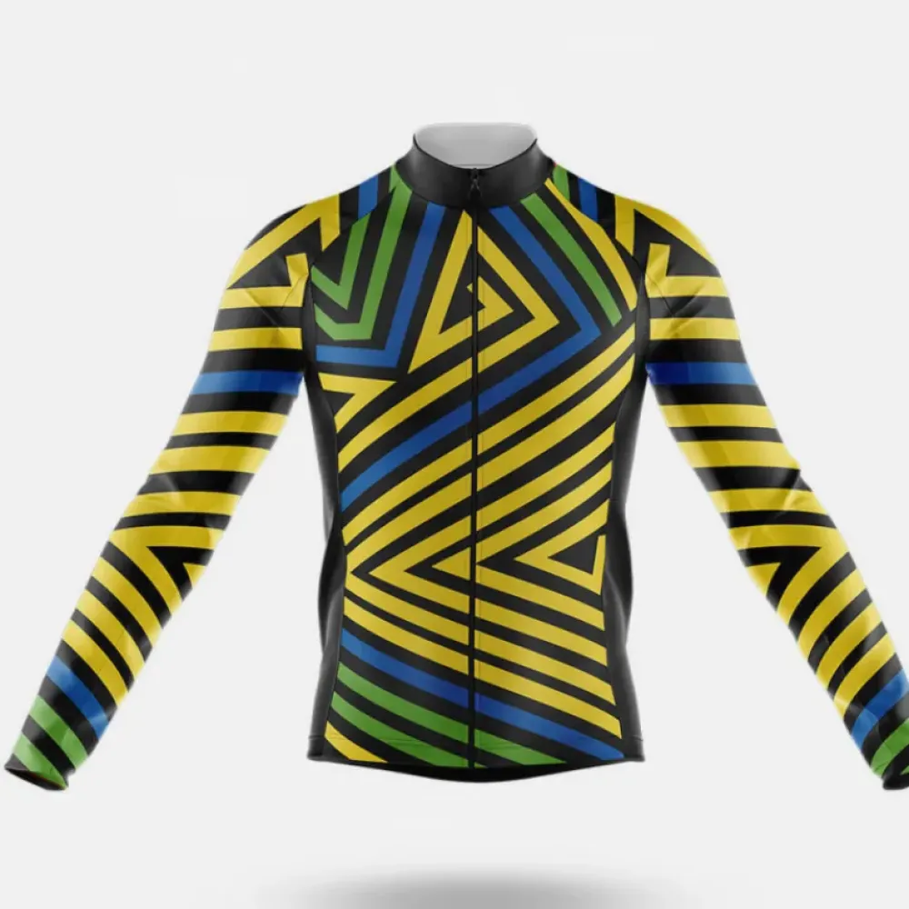 Triangles Long Sleeve Cycling Jersey Geometric Yellow/Green/Blue