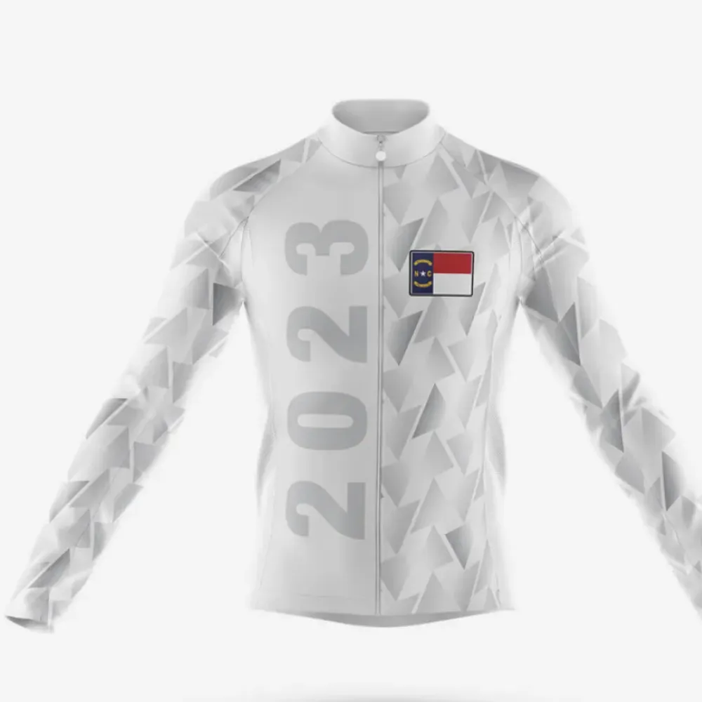 North Carolina 2023 V1 Long Sleeve Cycling Jersey Geometric Pattern White/Red/Grey