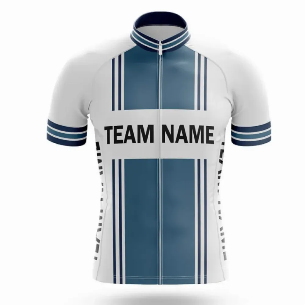Custom Team Name M4 Blue Cycling Jersey Feature White/Blue/Grey