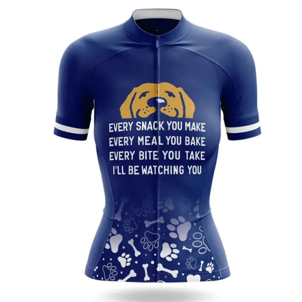 Dog Watching You Women's Cycling Jersey Navy/White/Gold