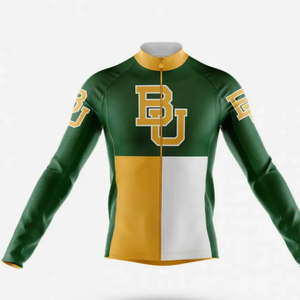 Baylor University TX Cycling Jersey Long Sleeve Green/Yellow/White