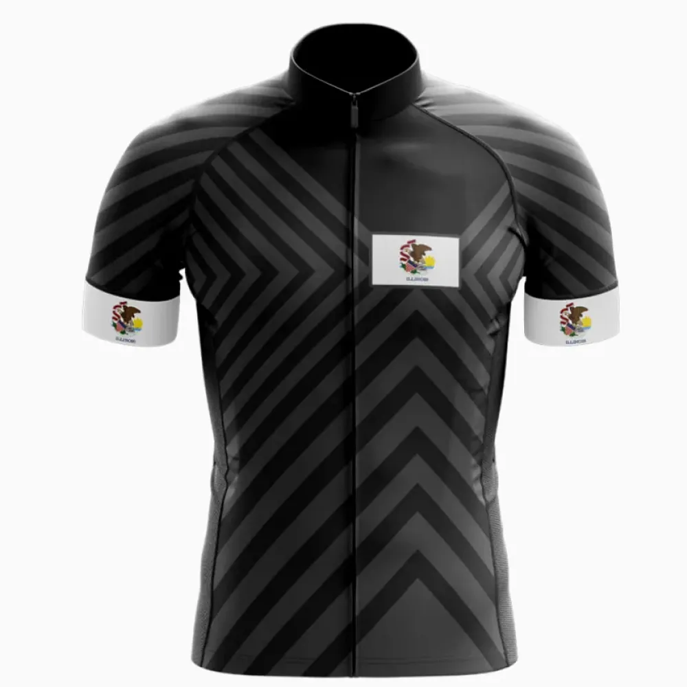 Illinois V13 Black Cycling Jersey Black/White/Grey