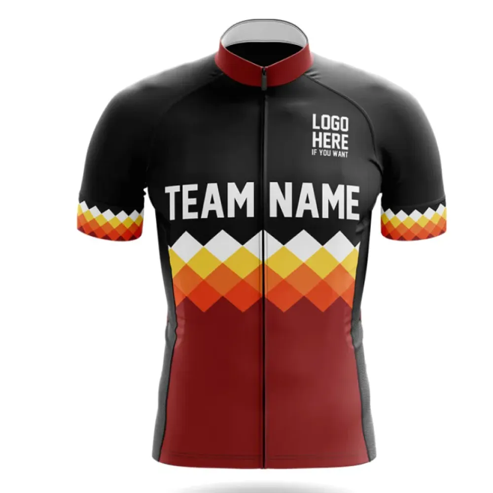 Custom Team Name S14 Cycling Jersey Geometric Pattern Maroon/Yellow/Black