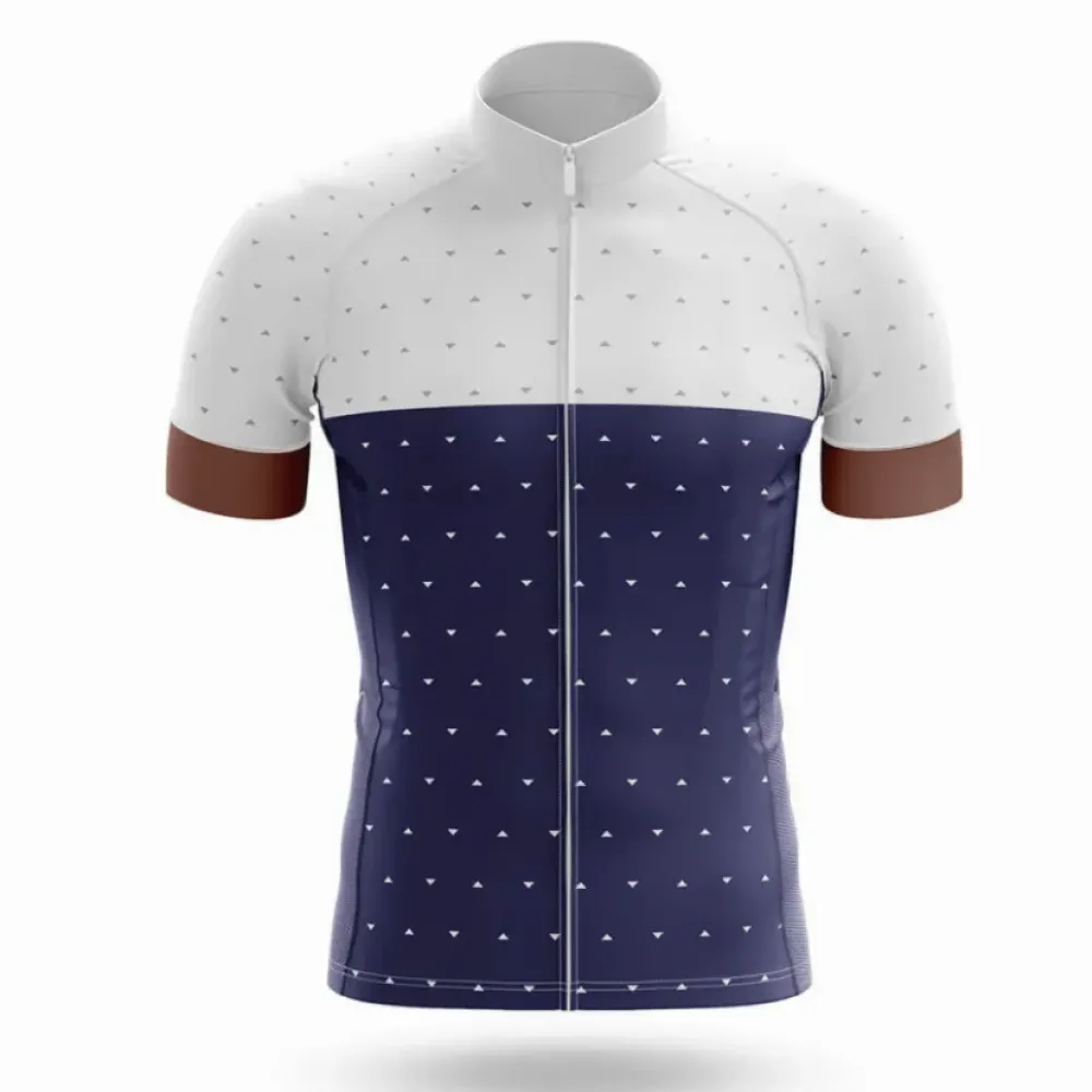 Cycling Jersey Geometric Pattern White/Blue/Brown