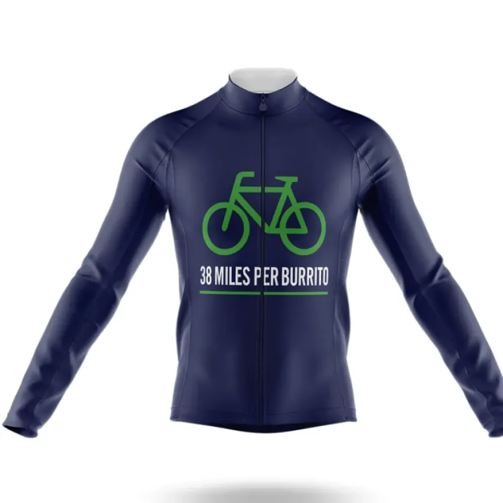 Burrito Long Sleeve Cycling Jersey 38 Miles Per Burrito Navy/Green/White