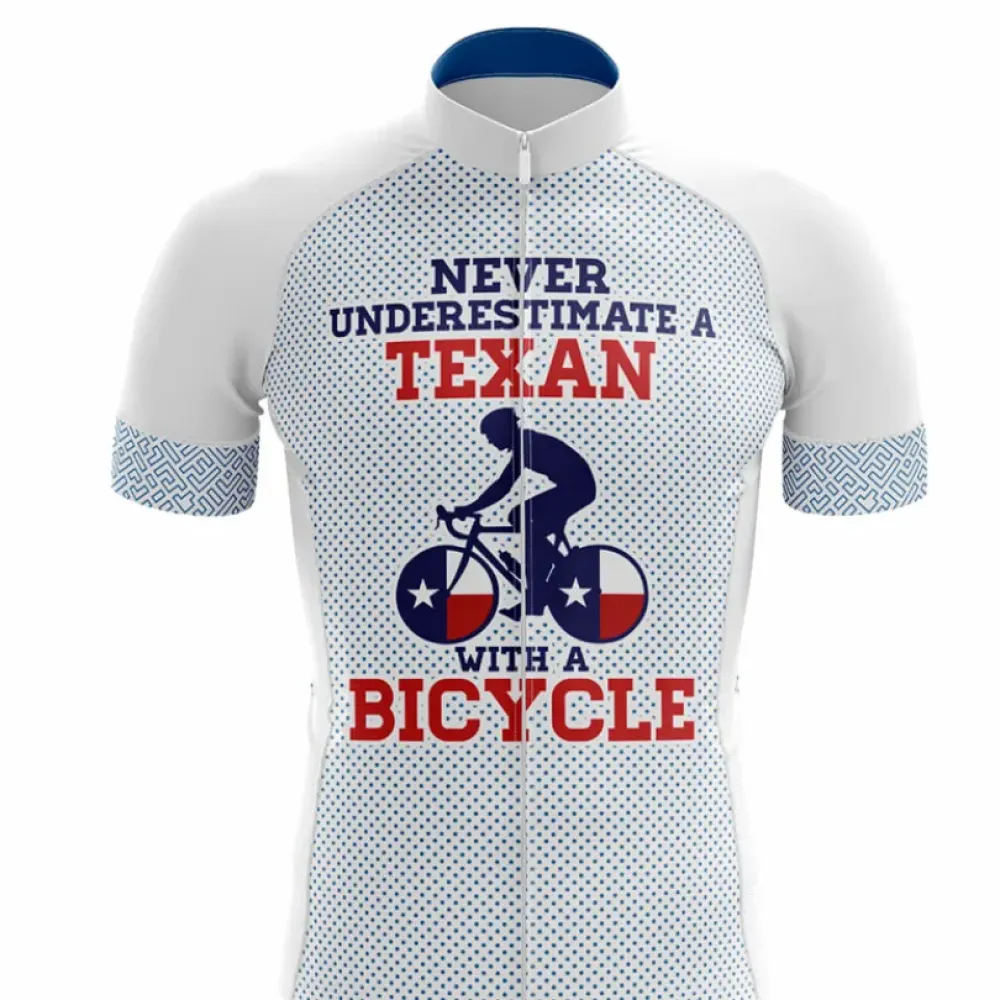Texan Men's Cycling Jersey Never Underestimate White/Blue/Grey