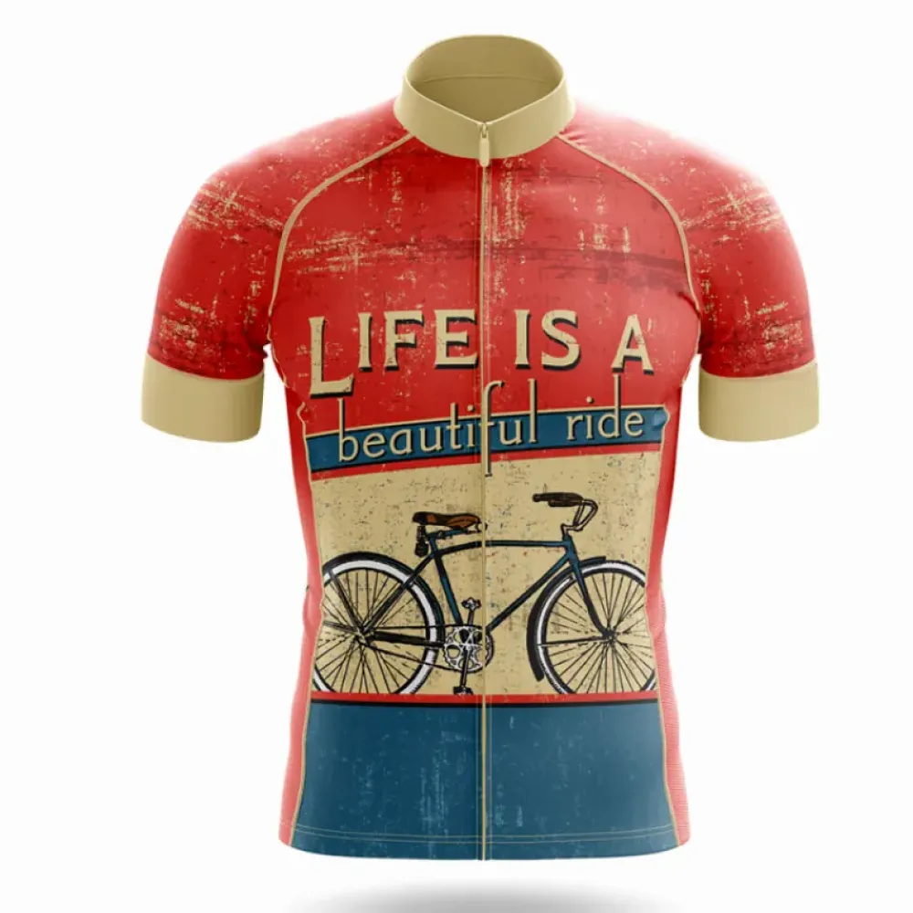 Life Is A Beautiful Ride Cycling Jersey Vintage Red/Blue/Cream