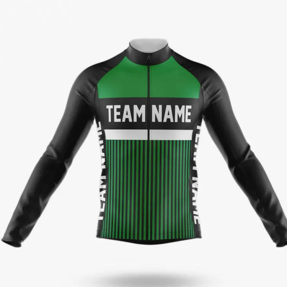 Custom Team Name M6 Long Sleeve Cycling Jersey Green/Black/White
