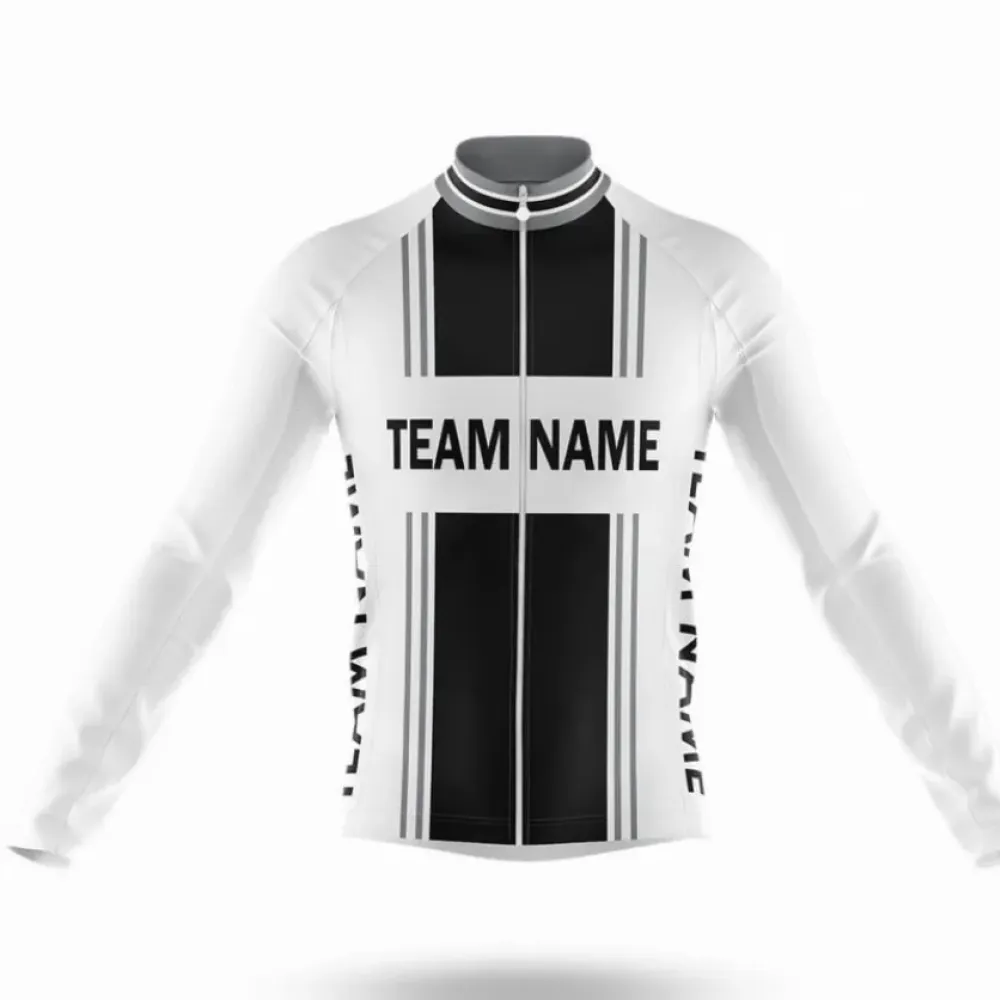 Custom Team Name M4 Black Long Sleeve Cycling Jersey White/Black/Silver