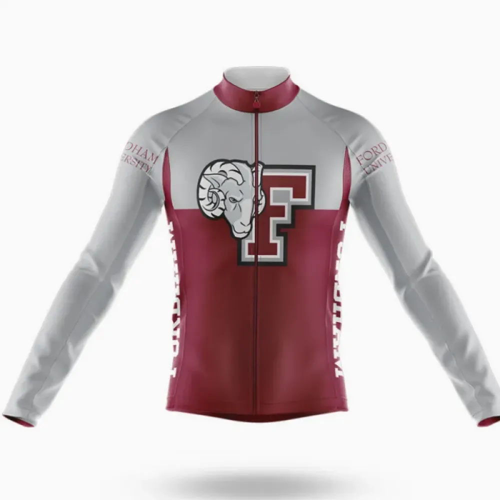 Fordham University Long Sleeve Cycling Jersey Feature Maroon/Silver/White