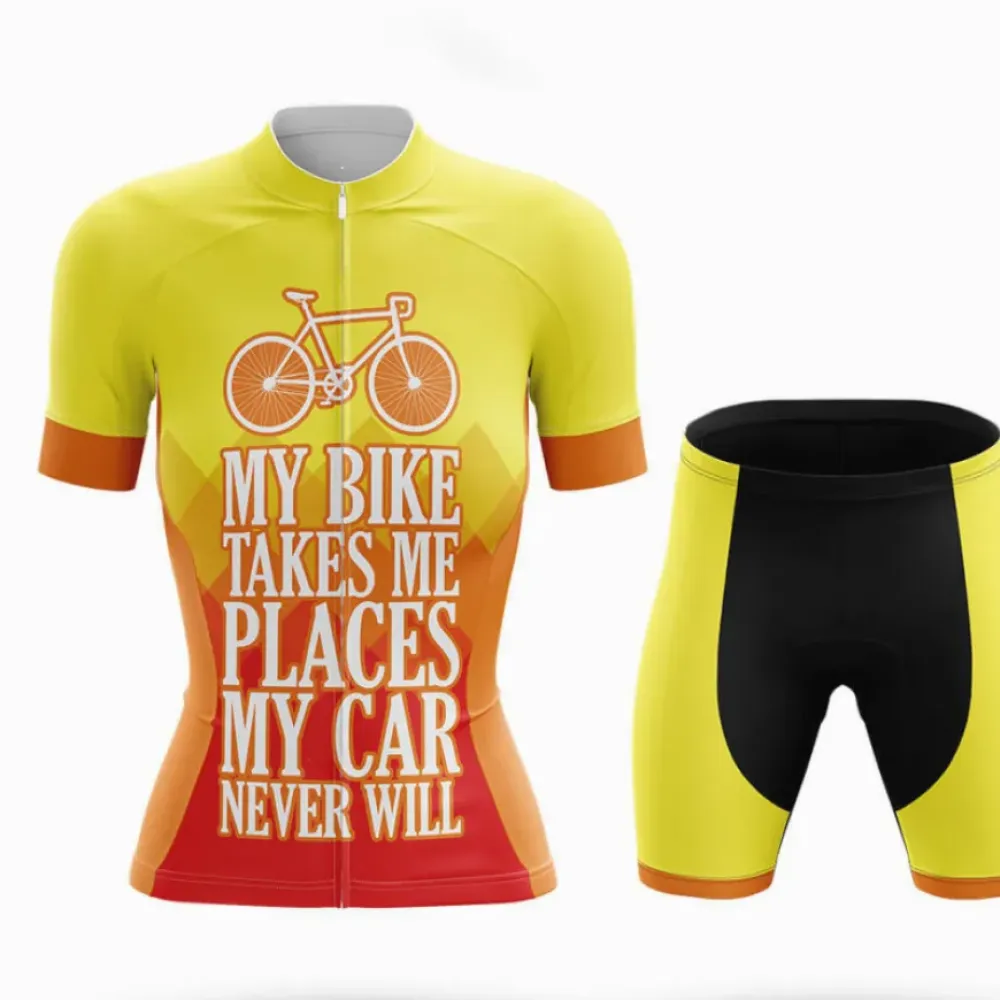 Women's Cycling Kit My Bike Takes Me Places Yellow/Red/Black