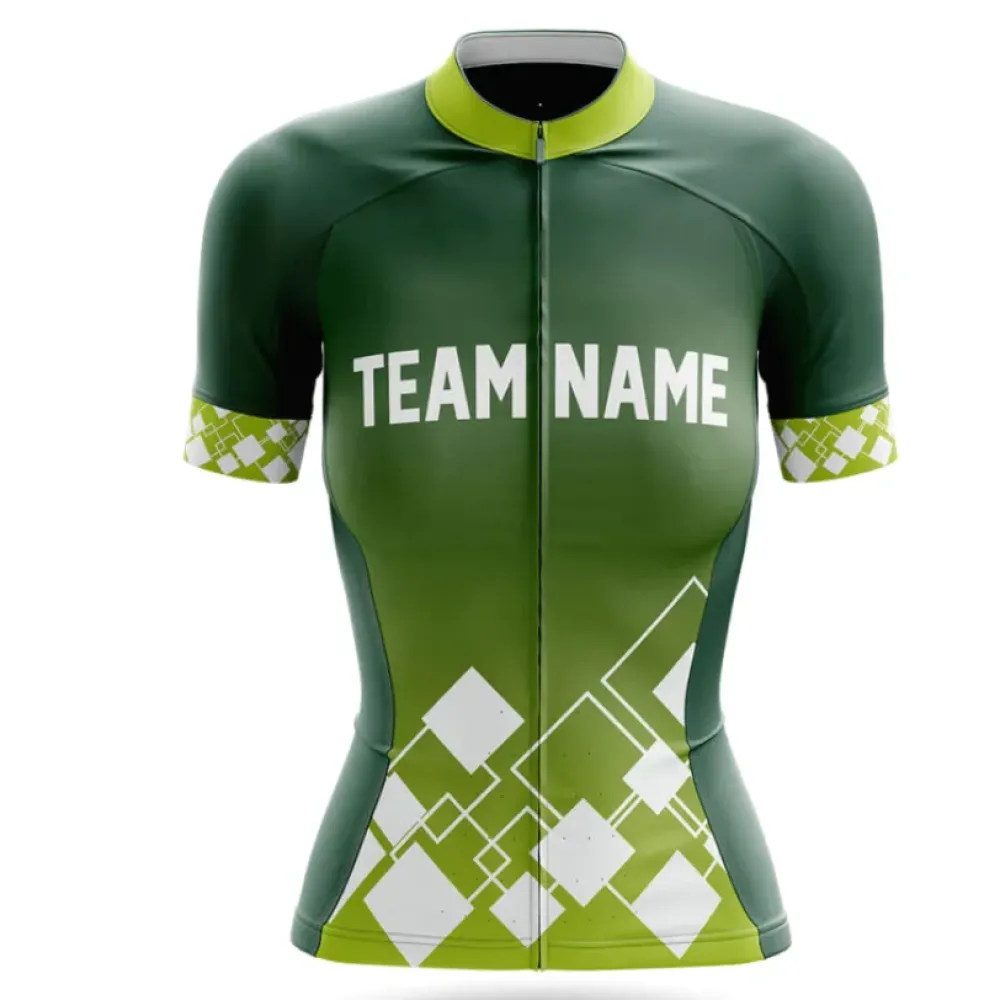 Women's Cycling Jersey Custom Team Name V19 Green/Lime/Black